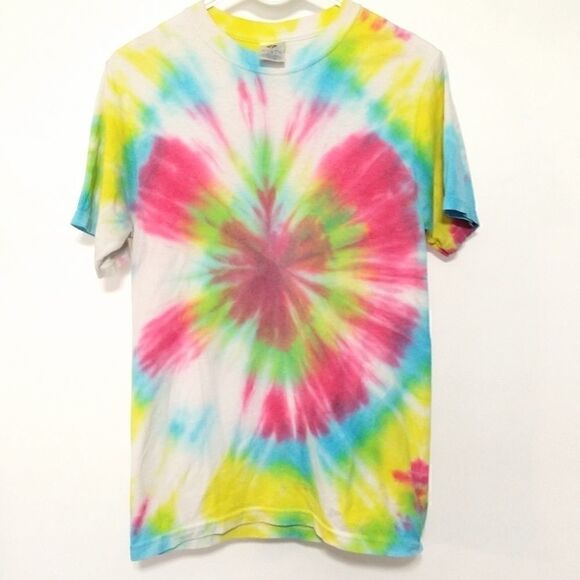 Tie dye short sleeve T-shirt Small yellow pink blue green Jerzees - Picture 1 of 6